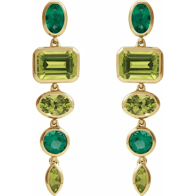Genuine Peridot & Lab-Grown Emerald Dangle Earrings