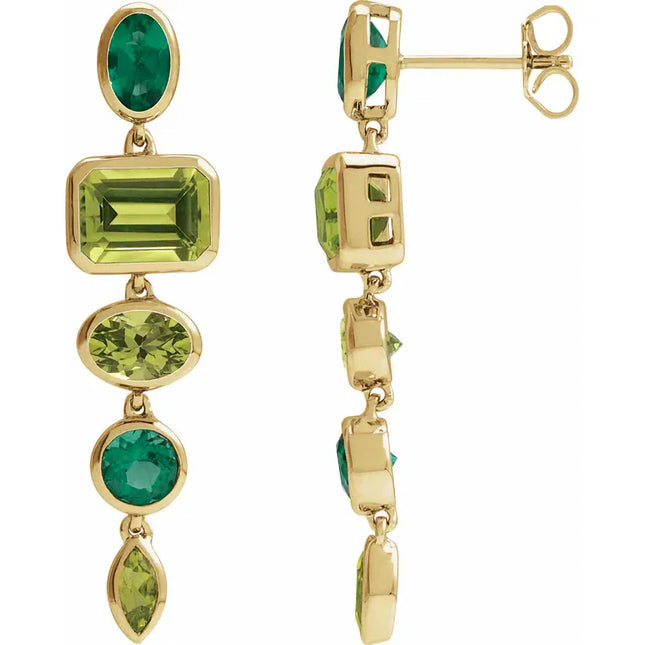 Genuine Peridot & Lab-Grown Emerald Dangle Earrings