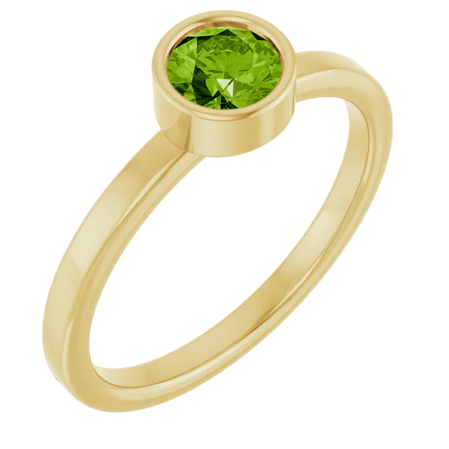 Genuine Peridot Bezel Set Solitaire Ring