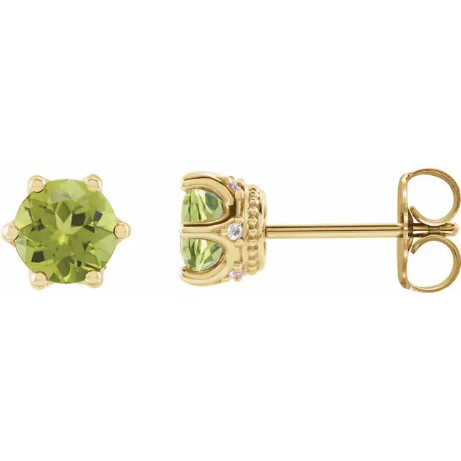 Genuine Peridot & Diamond Stud Earrings