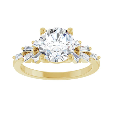 Round Cut Engagement Ring with Baguette Accents