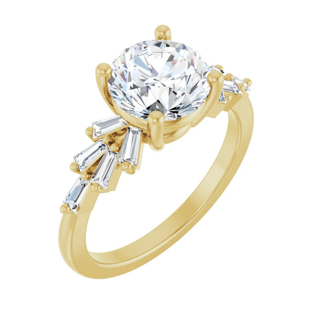Round Cut Engagement Ring with Baguette Accents
