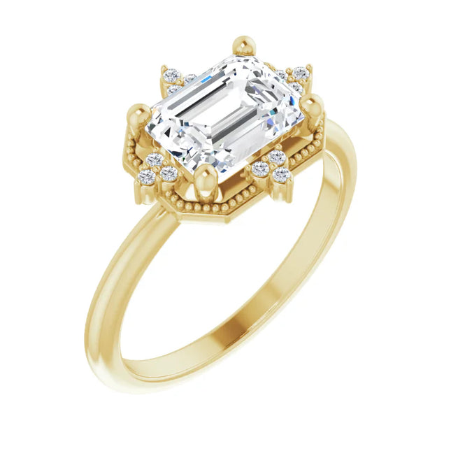 Vintage East-to-West Emerald Cut Diamond Engagement Ring