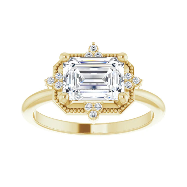 Vintage East-to-West Emerald Cut Diamond Engagement Ring